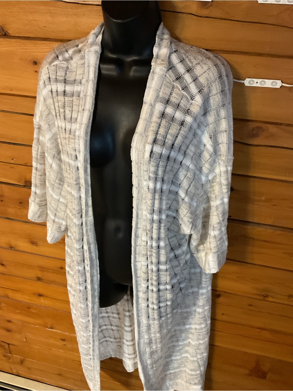 Daytrip Boho Open Knit Longline Cardigan Gray Kimono Duster Coverup Large - Picture 6 of 8